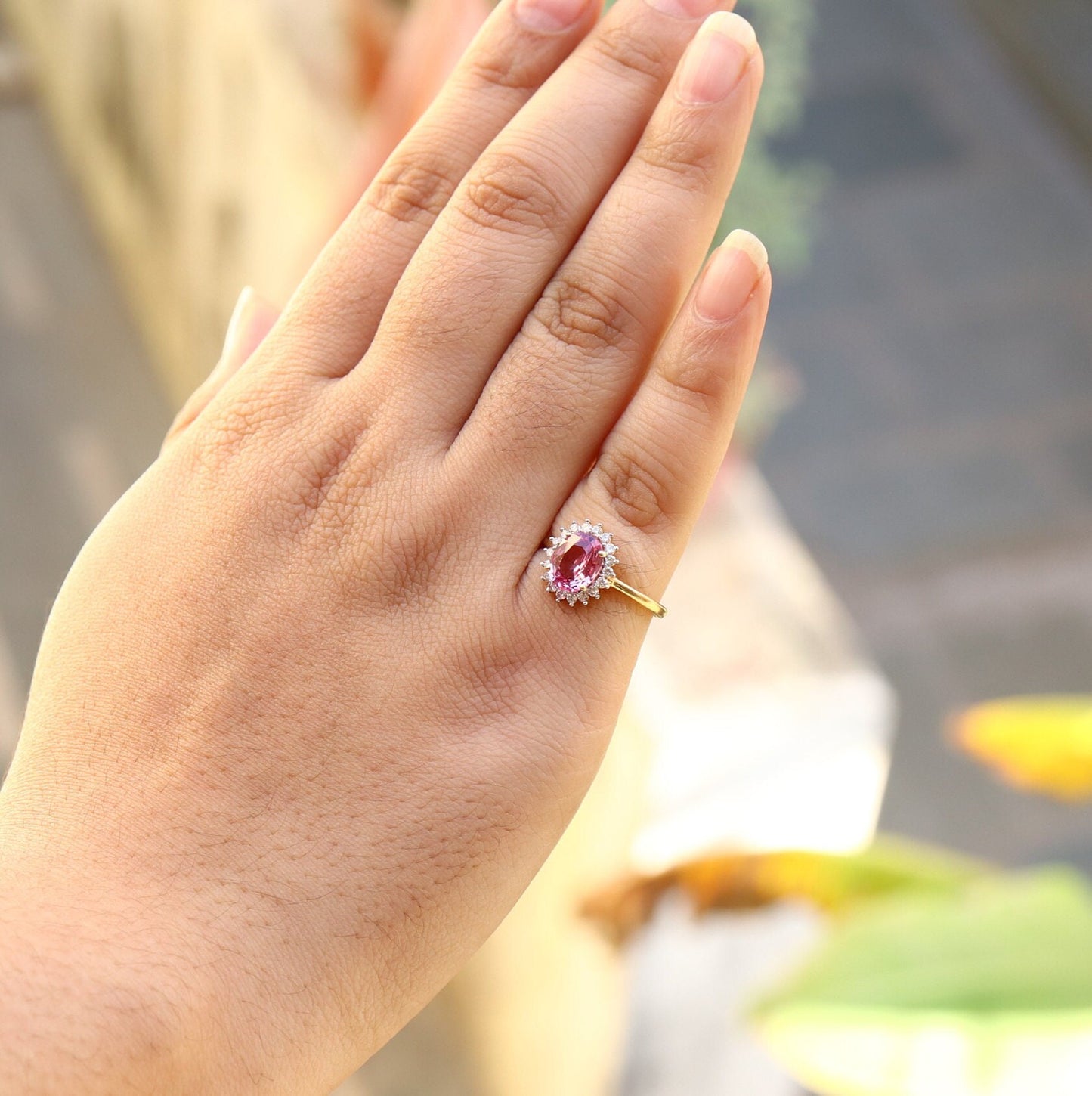 Yellow 1.46 Genuine Pink Sapphire Ring 14K Gold