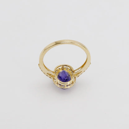 Deep Blue Tanzanite & Setted Yellow / Proposal Ring 14K Gold