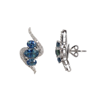 White Ear Studs Blue Sapphire Blue Sapphire Earring 14K Gold