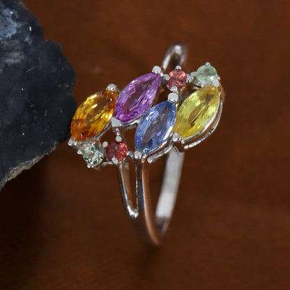 Multi Sapphire Ring Silver