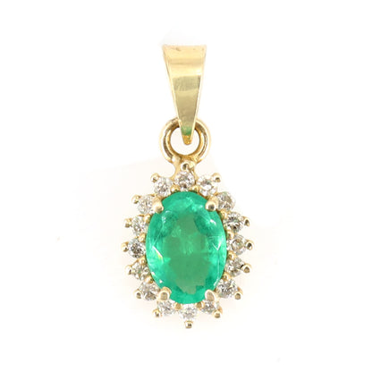 Cluster Setting Center Emerald Gemstone Pendant 14K Gold