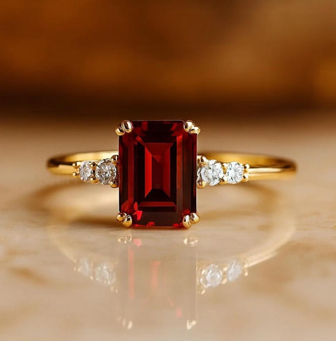 Red Garnet Ring 14K Gold