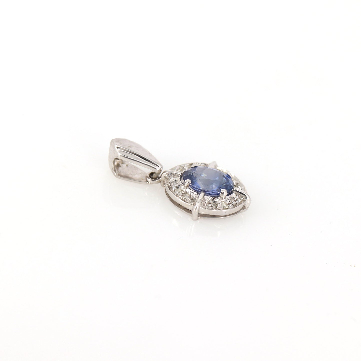 0.93 Oval Blue Sapphire Halo Pendant 14K Gold