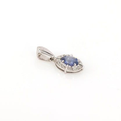 0.93 Oval Blue Sapphire Halo Pendant 14K Gold