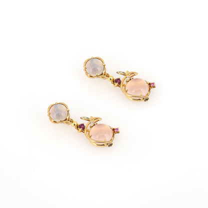 Yellow Rose Quartz Rhodolite & Gemstone Earring 18K Gold