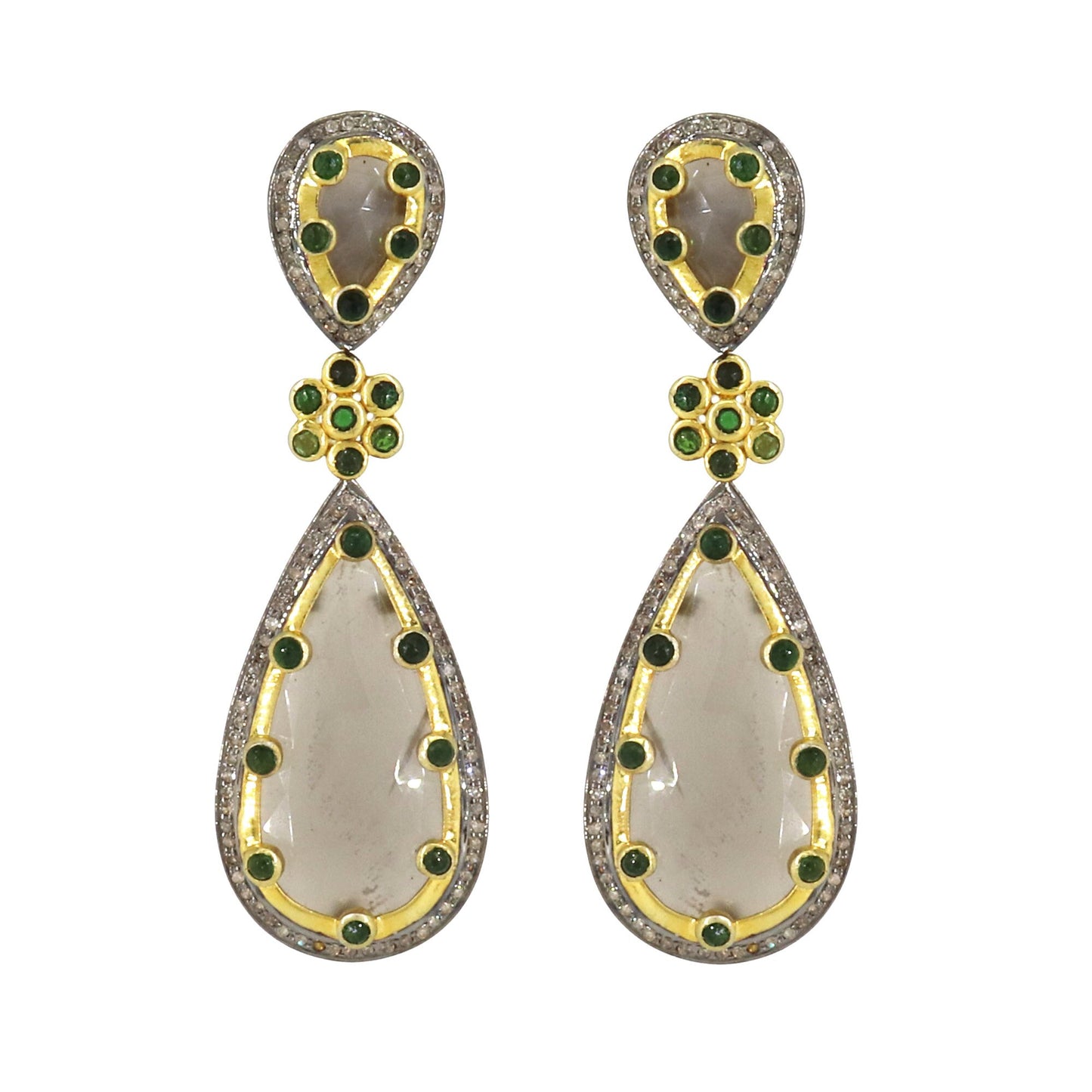 Unique Design Grey Moonstone Chrome Diopside Gemstone Earring