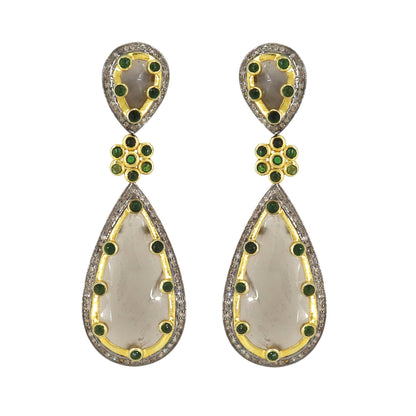 Unique Design Grey Moonstone Chrome Diopside Gemstone Earring