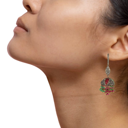 Spinel & Emerald Enamel Earring