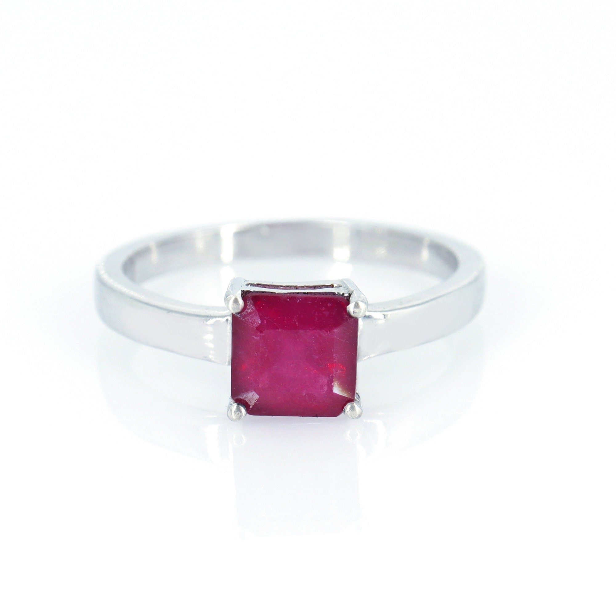 Octagon Cut Ruby Ring Silver