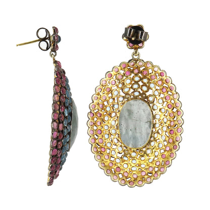 Pink Tourmaline Blue Topaz Color Gemstone Dangle Earring