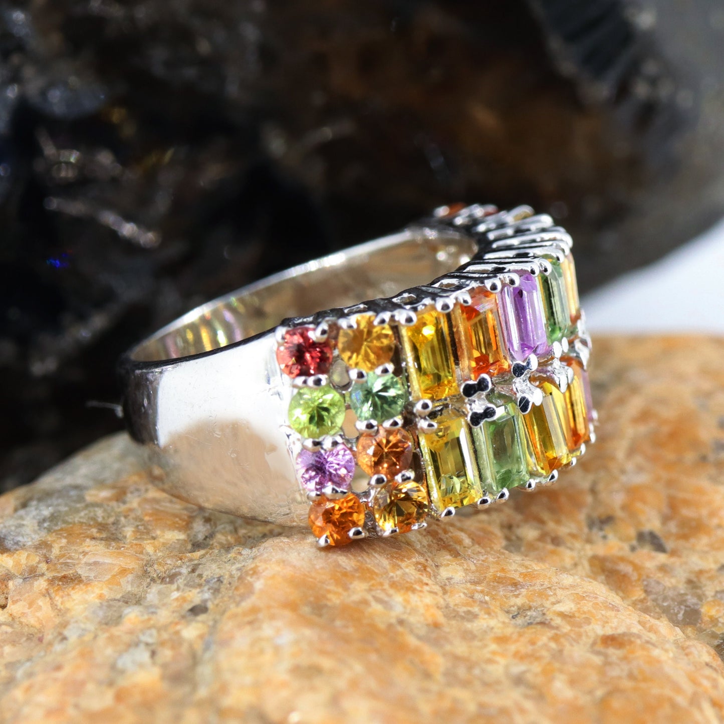 Rainbow Multi Sapphire & Ring Silver