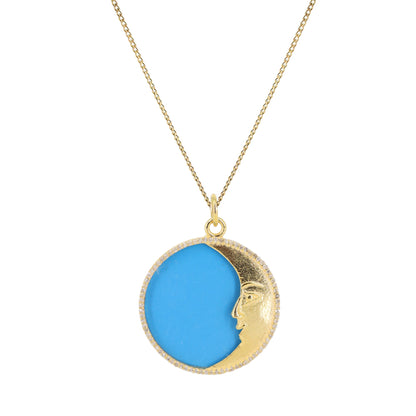 Half Moon Round Charm Turquoise Charm Pendant 14K Gold