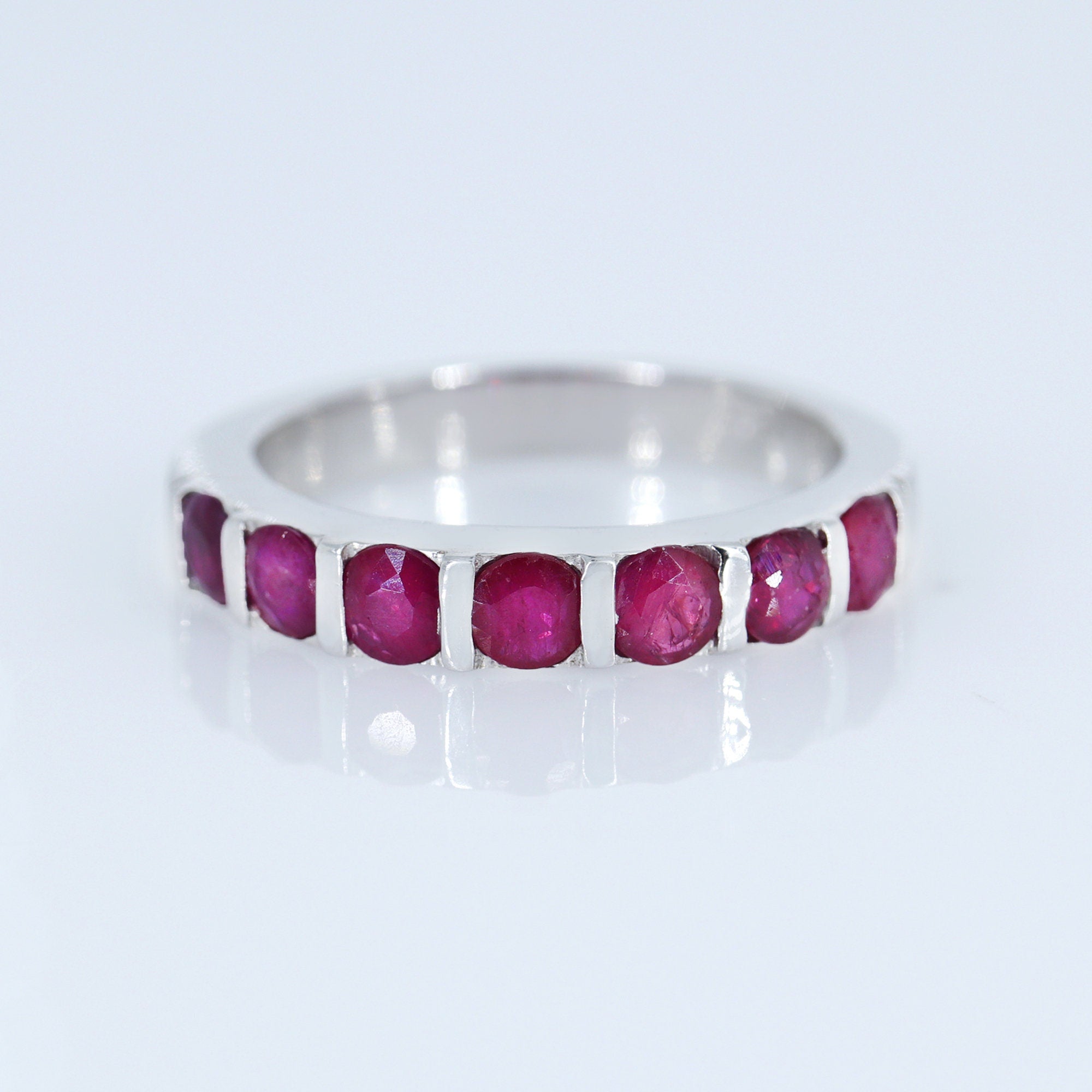 Half Eternity Band Ruby Ring Silver