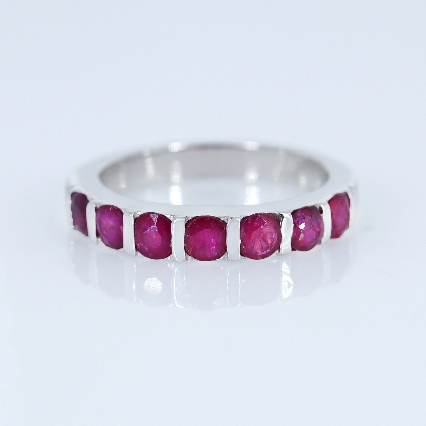 Half Eternity Band Ruby Ring Silver