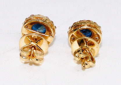 Real Blue Sapphire Stud Earring 14K Gold