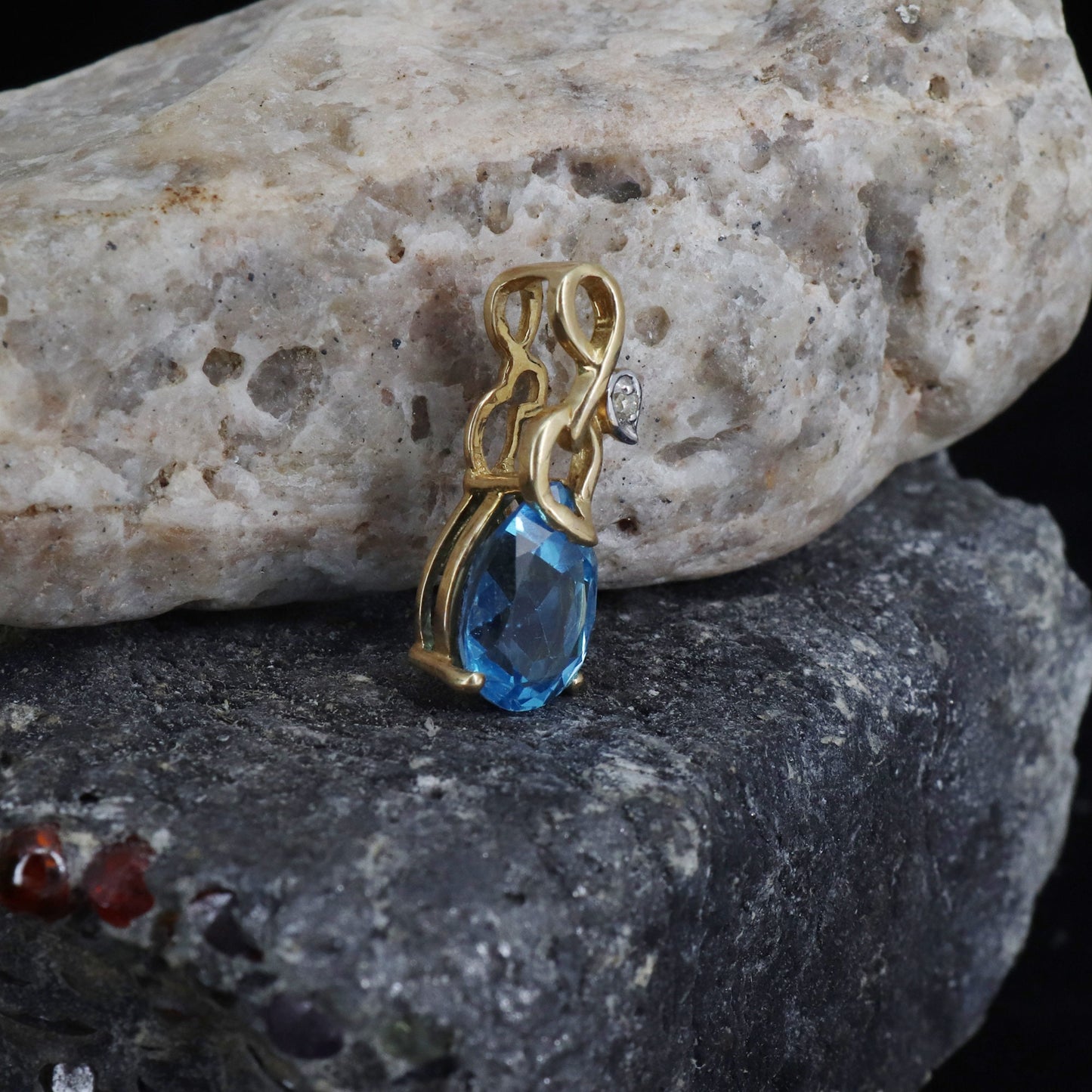 Pear Shape Designer Loop Blue Topaz Necklace 14K Gold