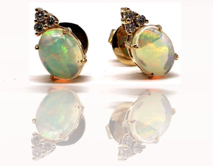 Handmade Opal Anddiamond Earring 14K Gold