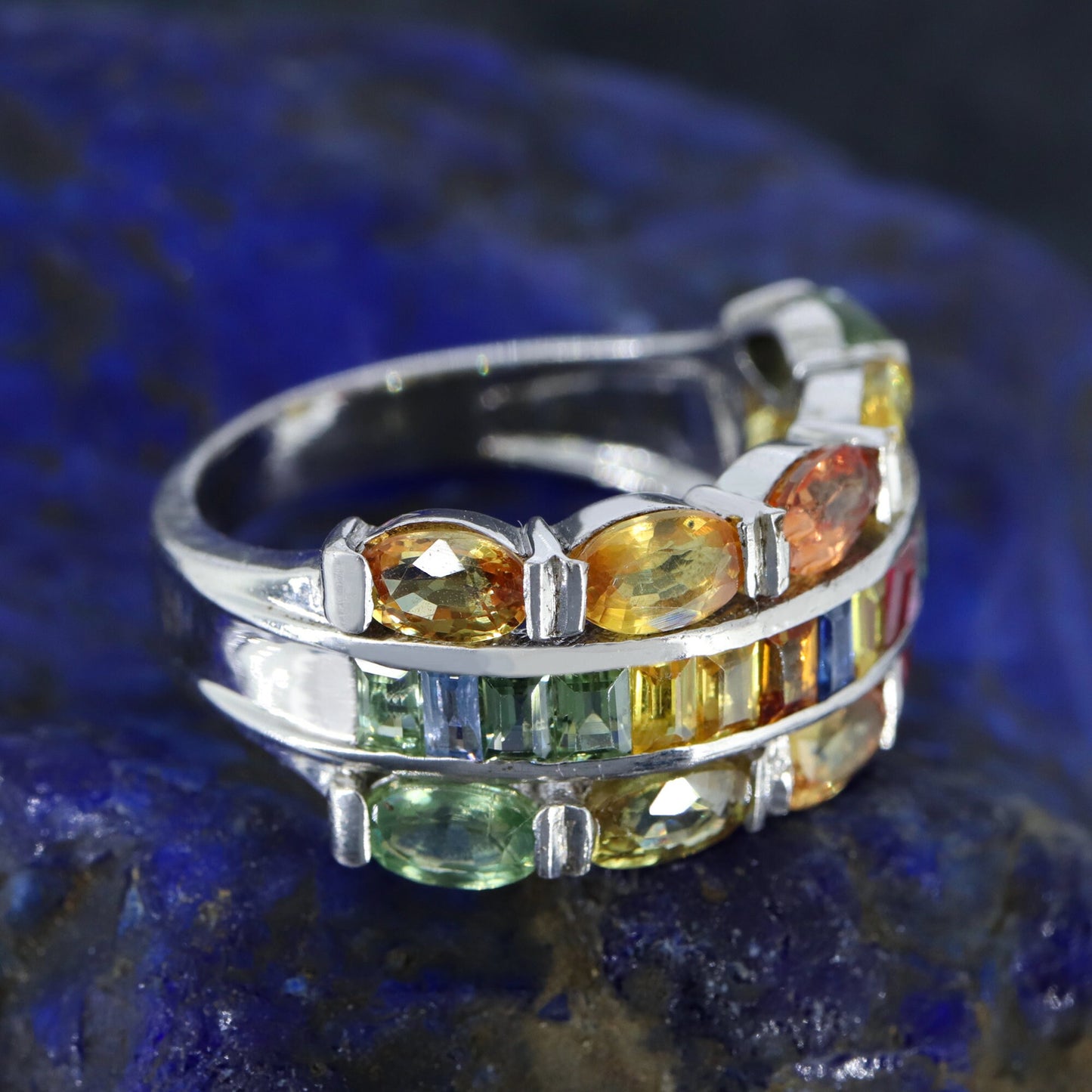 Rainbow Multi Sapphire Ring Silver