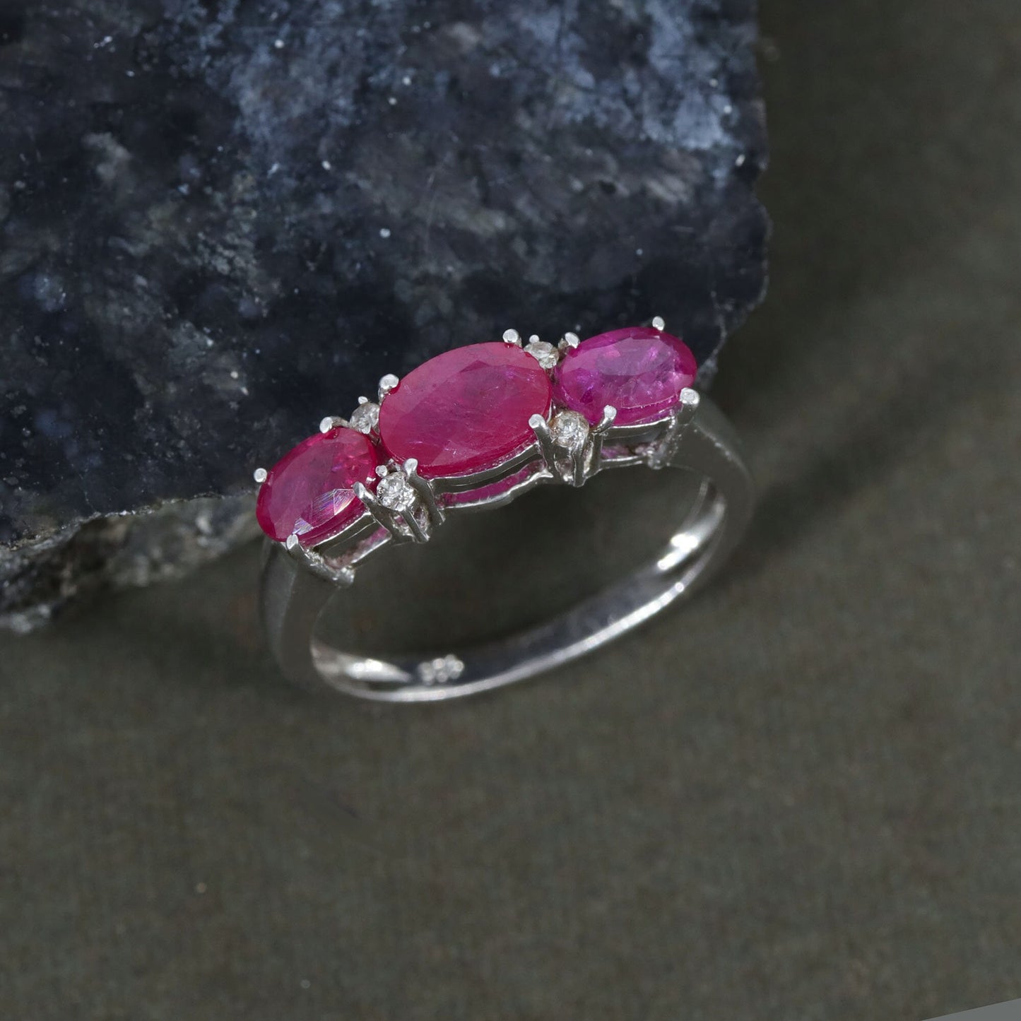Ruby Three Stone Ring Silver