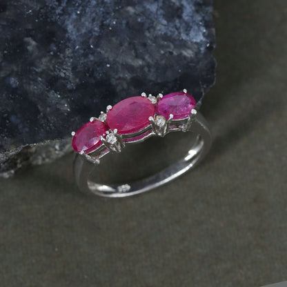 Ruby Three Stone Ring Silver