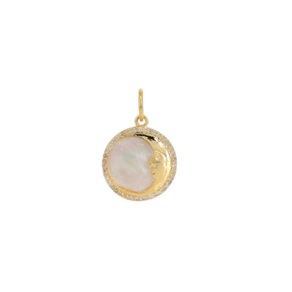 Half Moon Round Charm Turquoise Charm Pendant 14K Gold