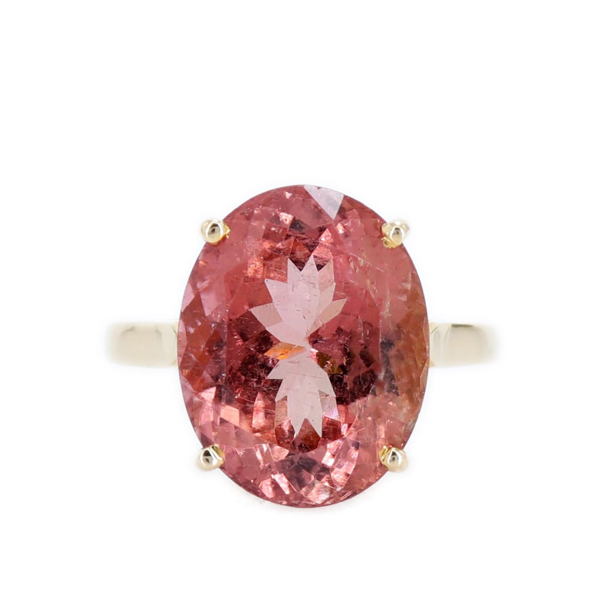 Pink Tourmaline Classic Cocktail Ring 14K Gold