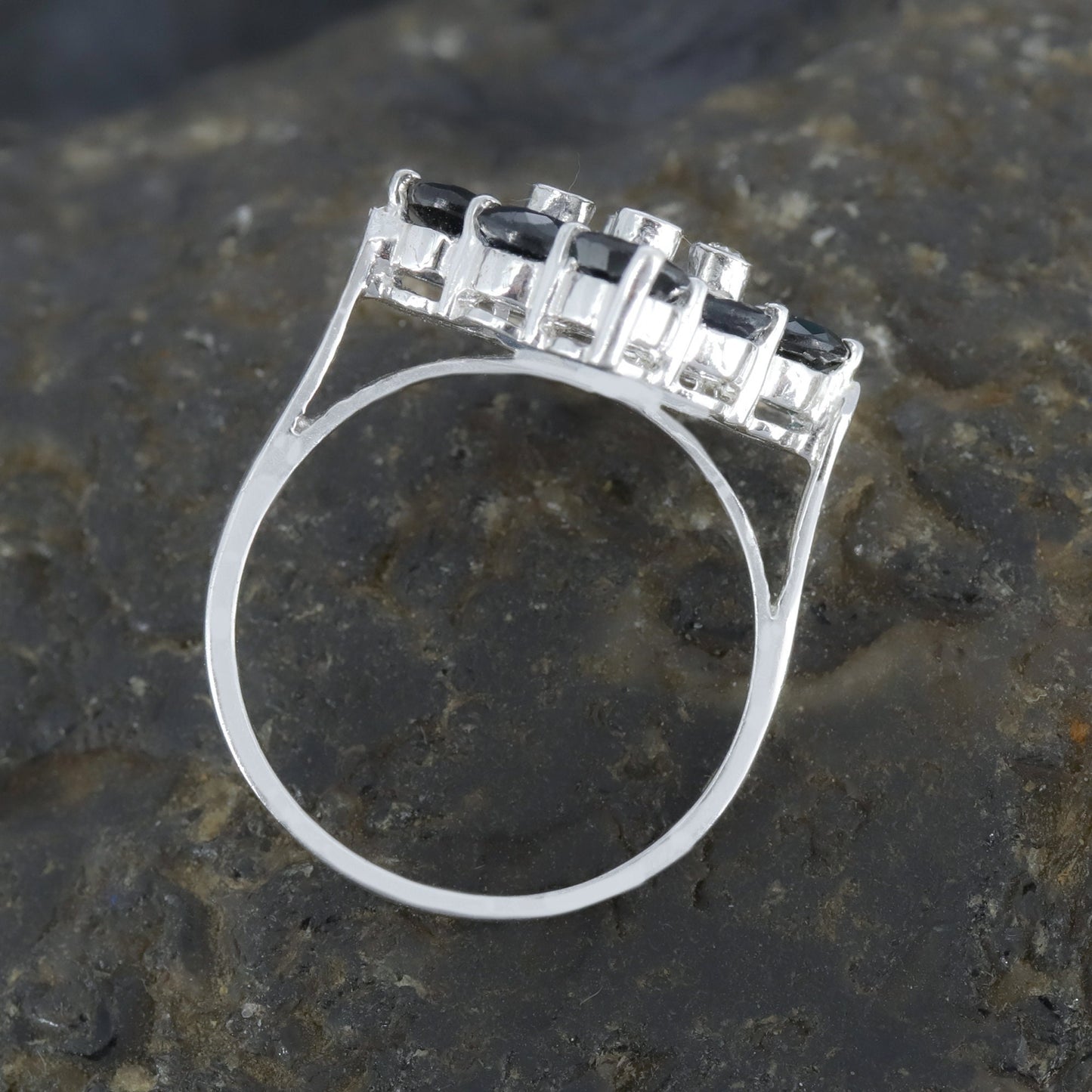 Statement Blue Sapphire Ring Silver