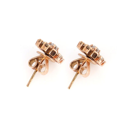Rose Studs Baguette & Round Cut Rose Studs Real Rose Cut Earring 14K Gold