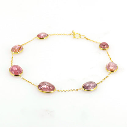 Elegant Pink Tourmaline Bracelet 14K Gold