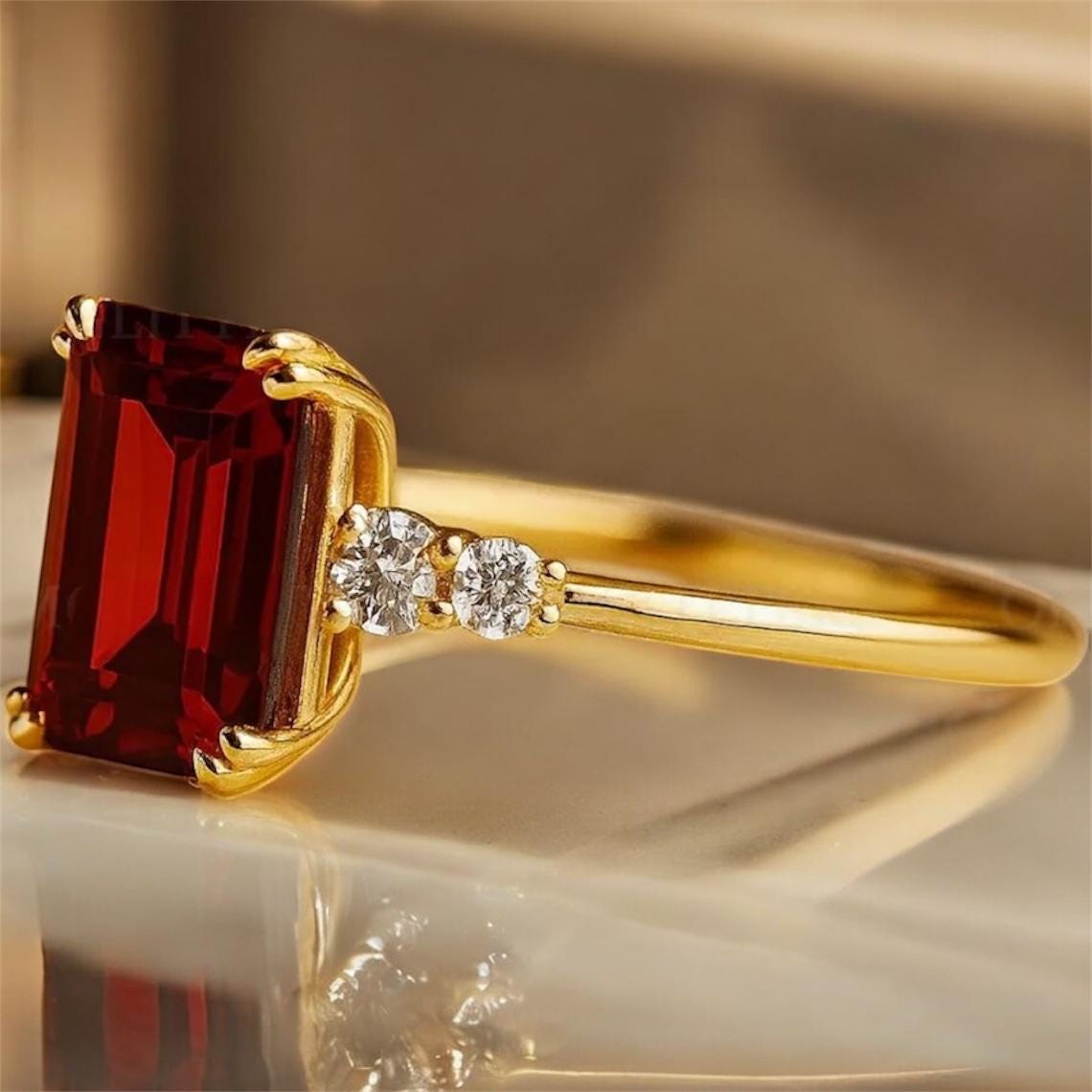 Red Garnet Ring 14K Gold