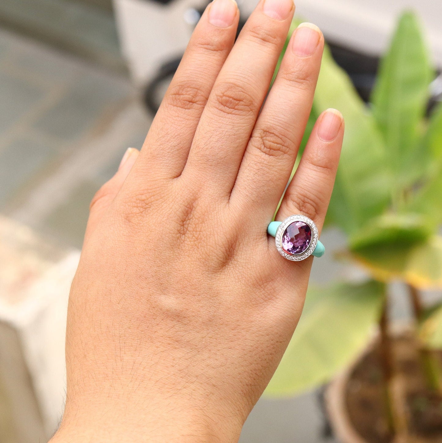 Vintage Style Amethyst Engagement Ring 18K Gold