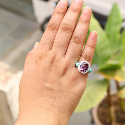 Vintage Style Amethyst Engagement Ring 18K Gold