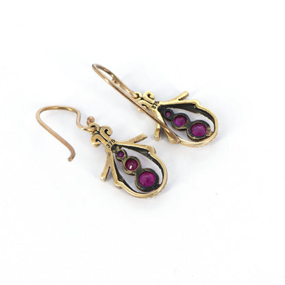 Pearl Red Ruby Earring Gold