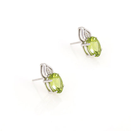 White Studs Peridot Birthday Oval Cut Peridot Green Gemstone Earring 14K Gold
