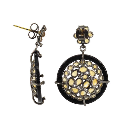 Elegant Vintage Black Onyx Citrine Victorian Style Pierced Earring