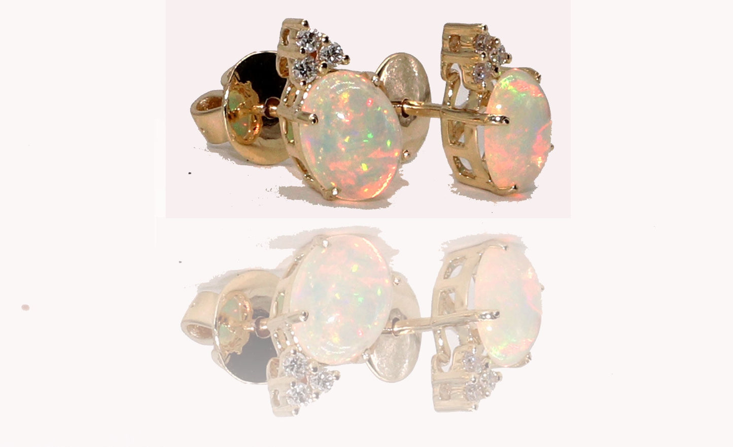 Handmade Opal Anddiamond Earring 14K Gold