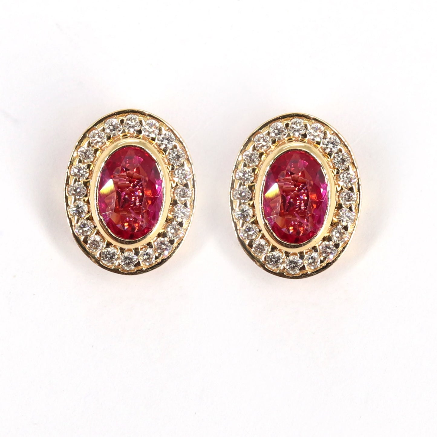 Yellow Genuine Ruby Accent Tiny Shaped Ear Stud Earlobe Studs Piercing Earring 18K Gold