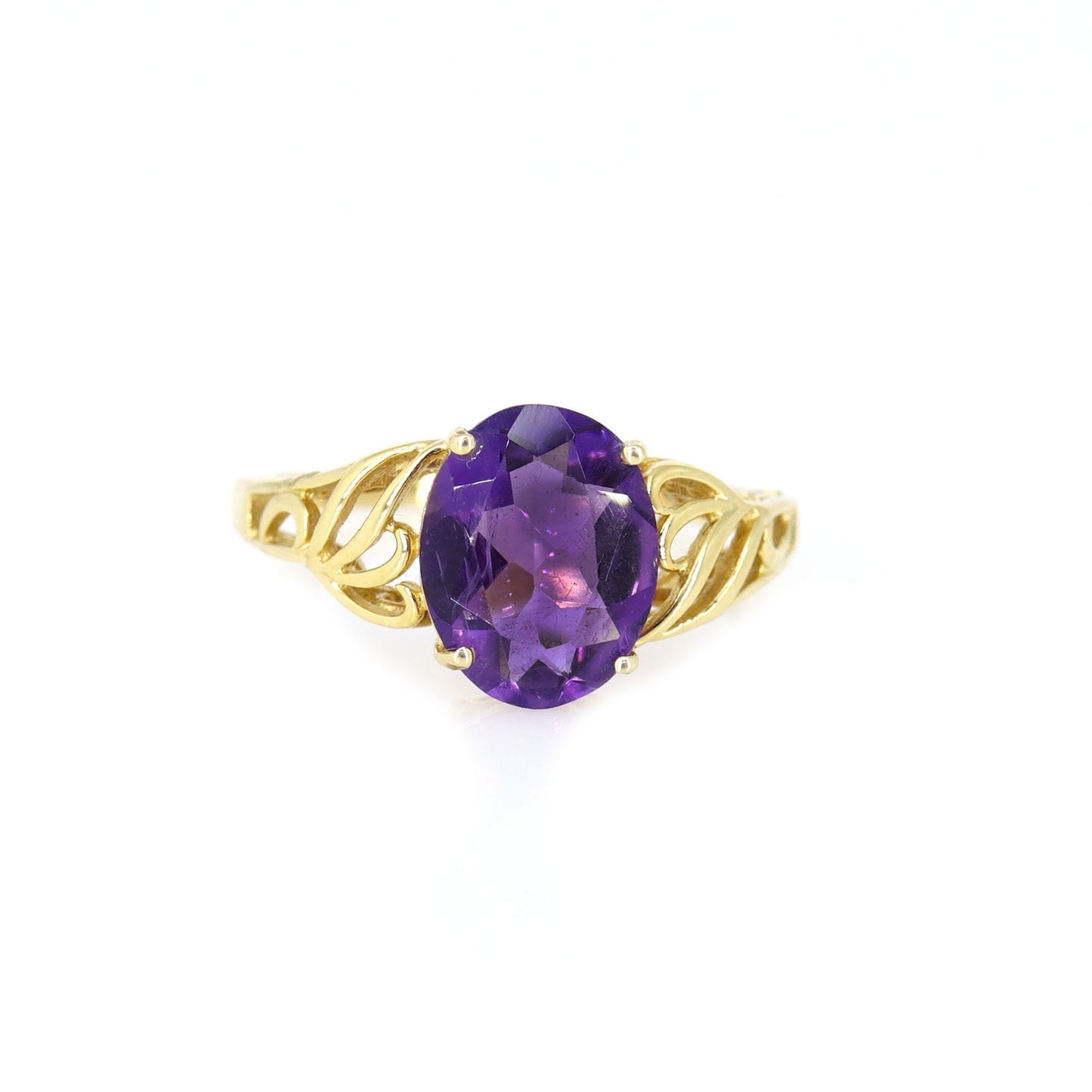 Detailed Genuine Amethyst Ring 14K Gold