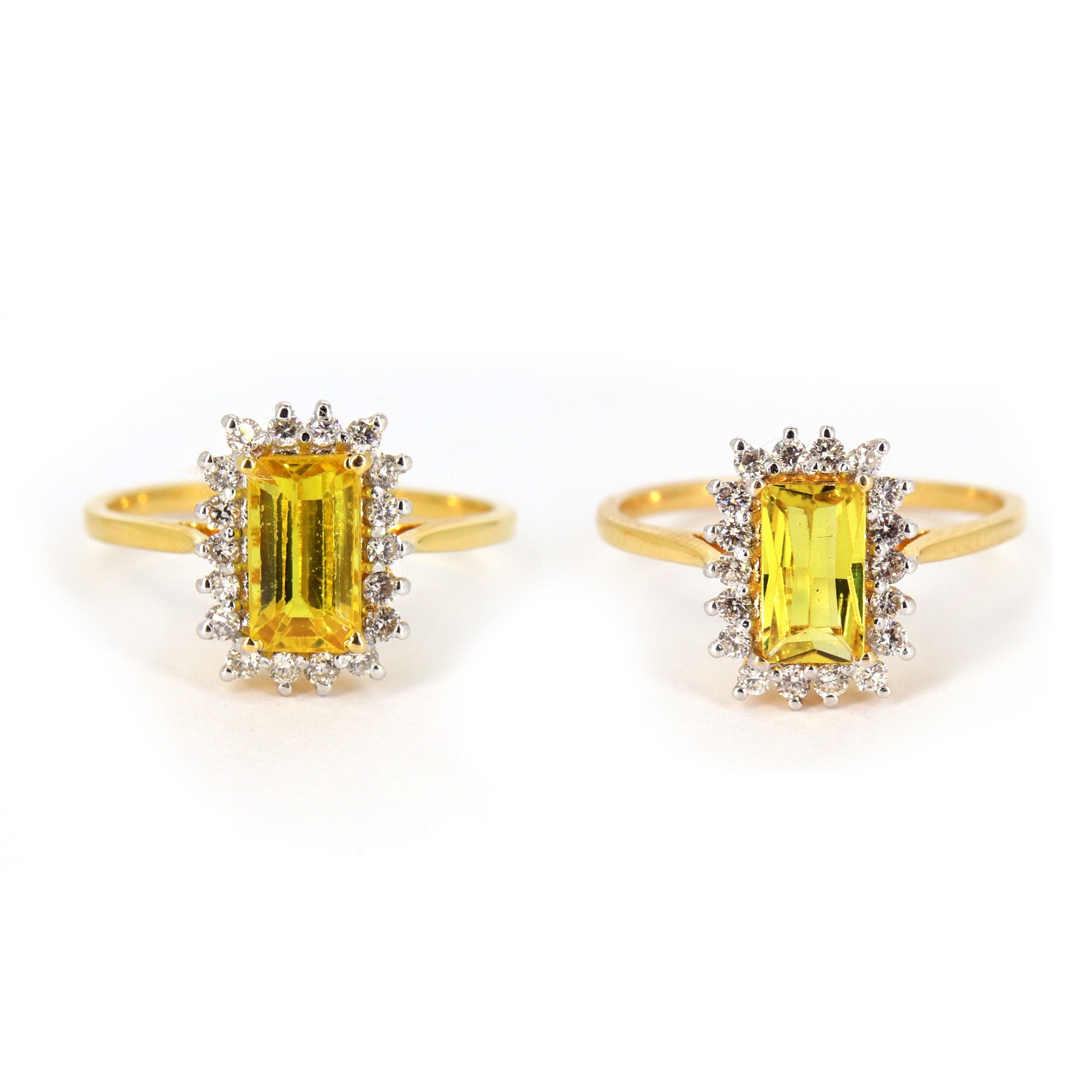 Art Deco Style Emerald Cut Yellow Sapphire Ring 14K Gold
