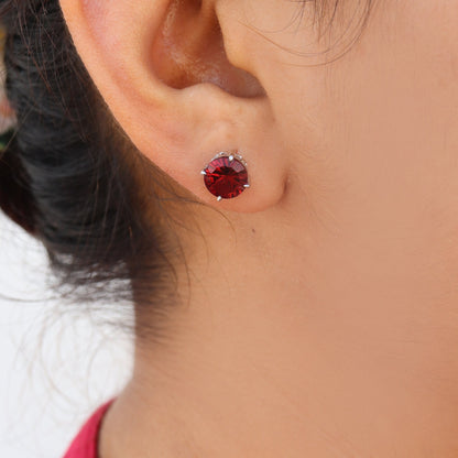 Red Garnet Round Studs 18Kt White Prong Setting Genuine Garnet Gemstone Studs January Studs Gold