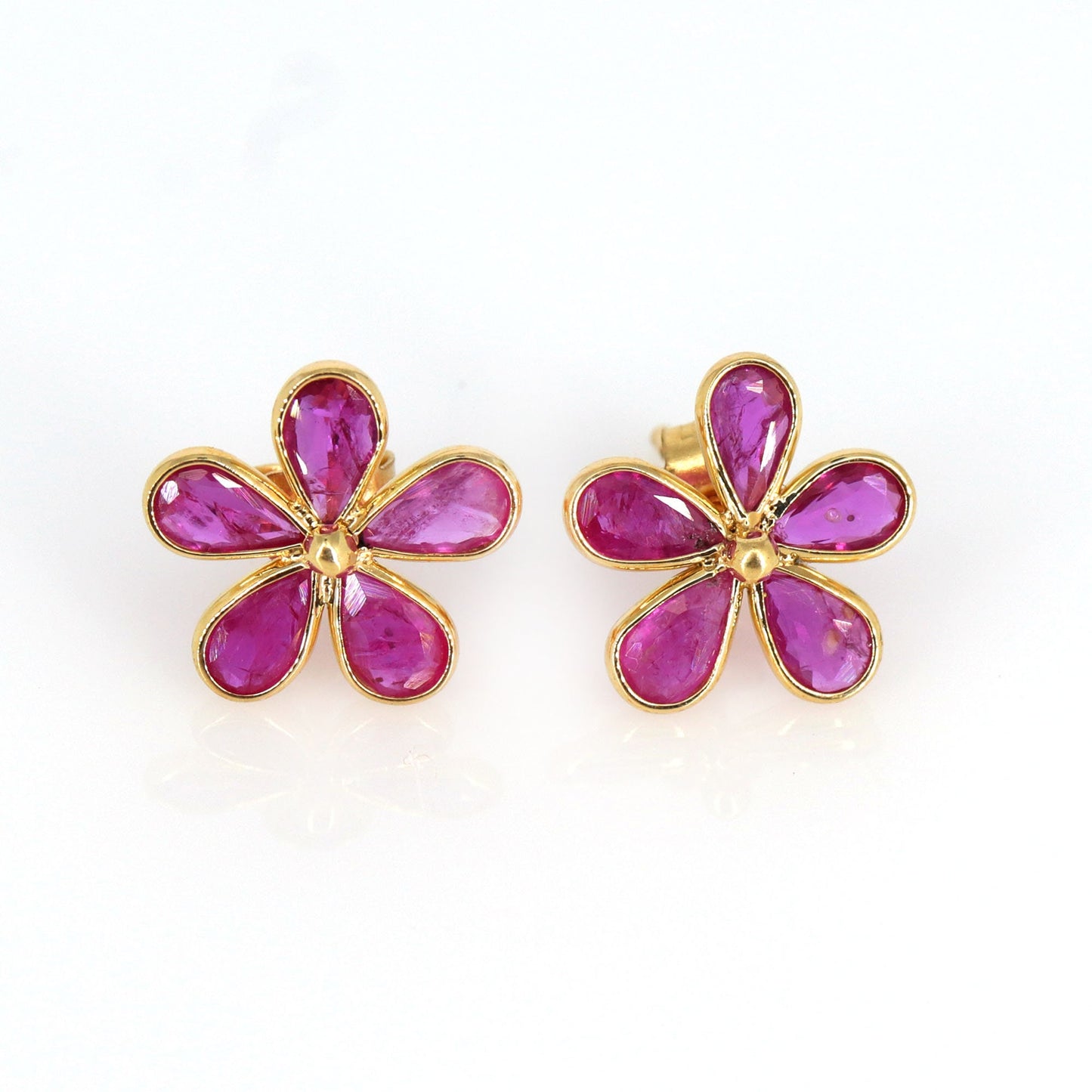 Yellow Floral Handmade Ruby Hanging Earring 18K Gold