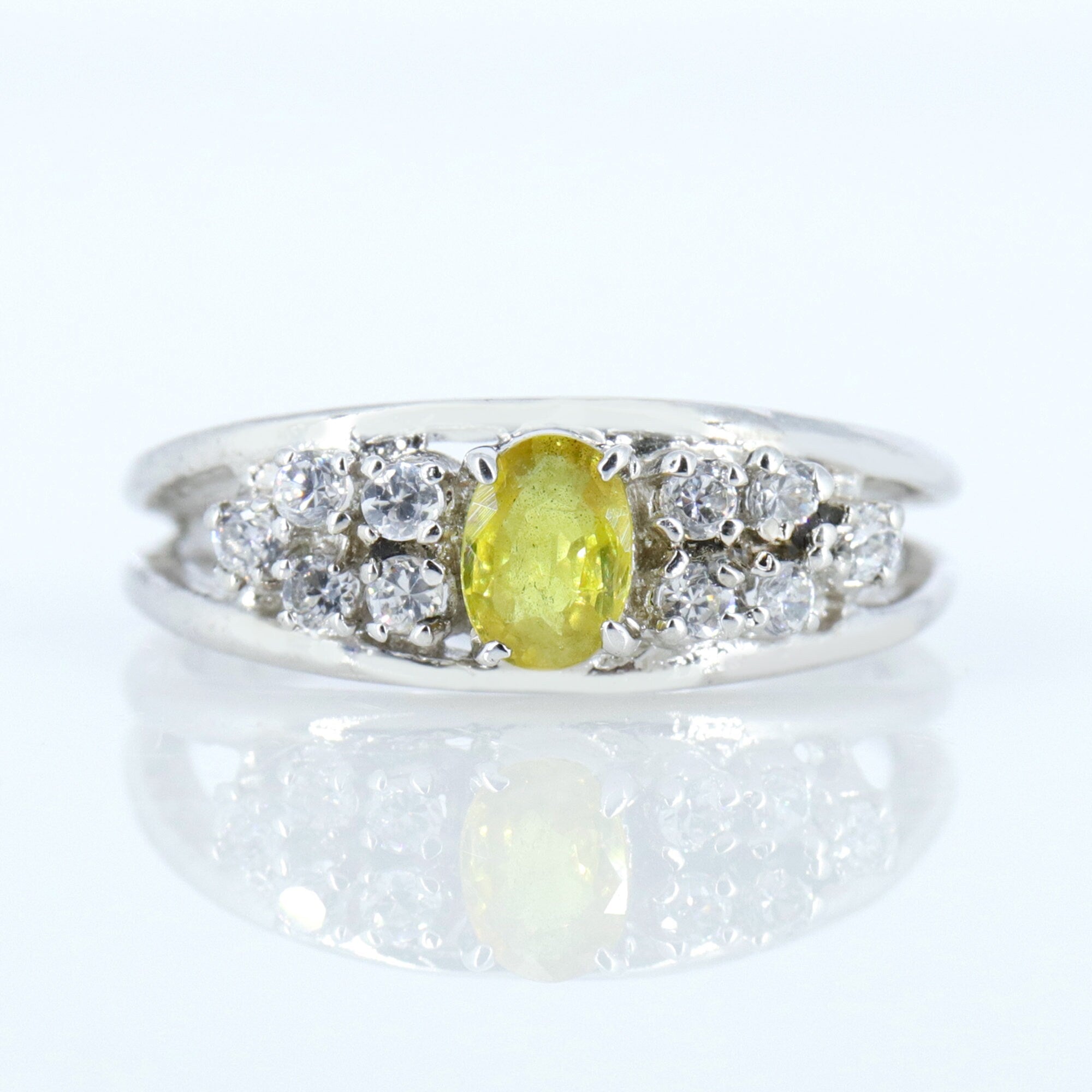 Classic Yellow Orange Sapphire Cubic Zirconia Ring Silver