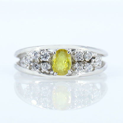 Classic Yellow Orange Sapphire Cubic Zirconia Ring Silver