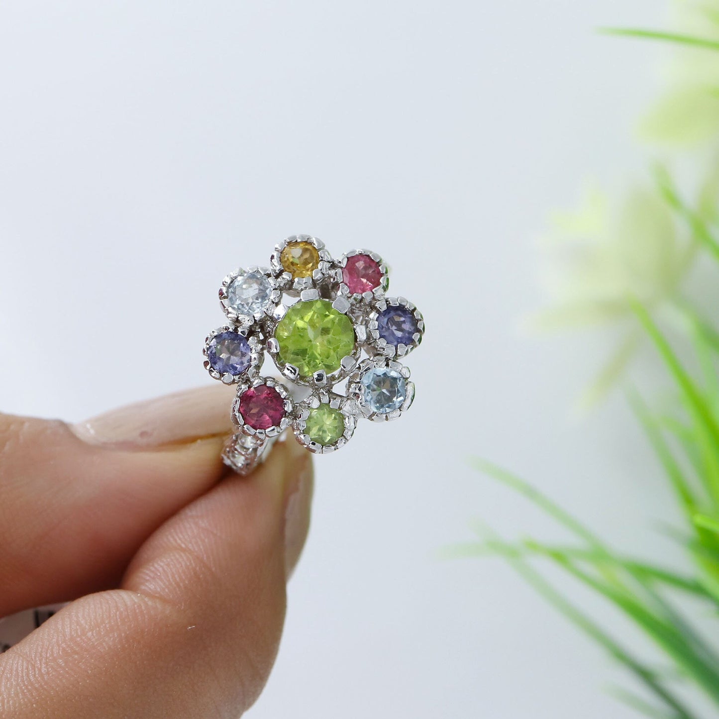 925 Sterling Multi Gemstone Ring Silver