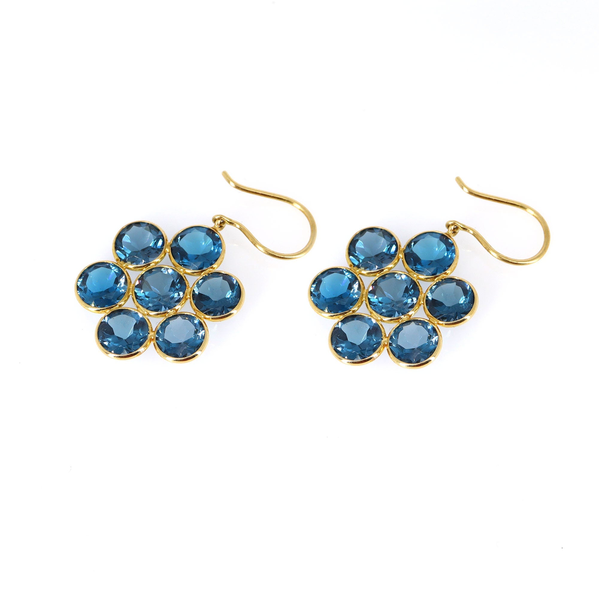 Flower Style Dainty London Blue Topaz Earring 18K Gold