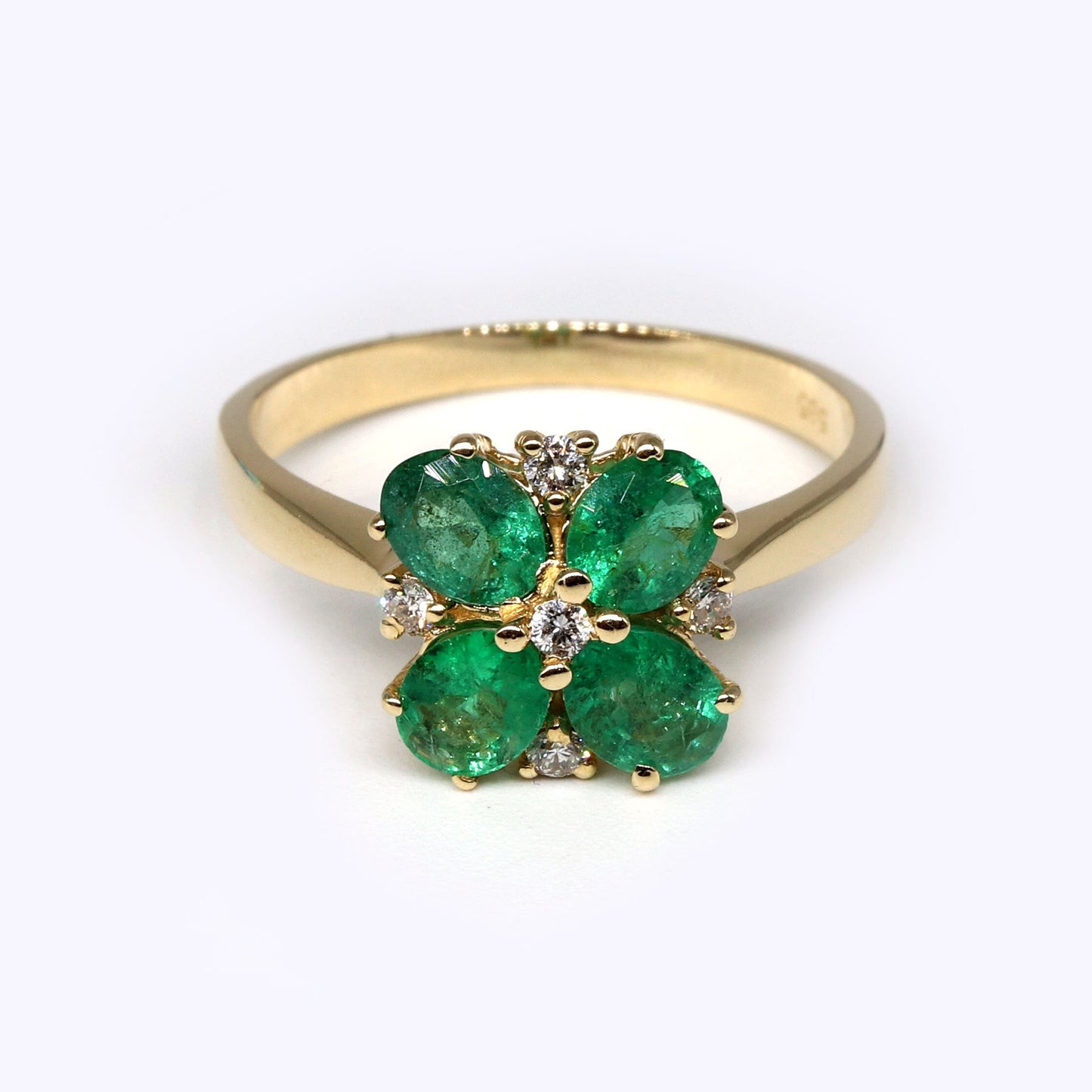 Handmade Emerald Flower Ring 14K Gold