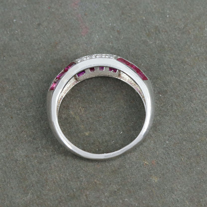 Ruby Band Eternity 925 Sterling Band Dainty Ruby Anniversary Ring Silver