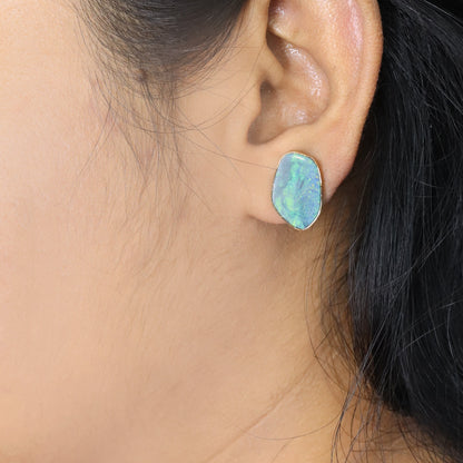 Raw Flat Opal Earring 14K Gold
