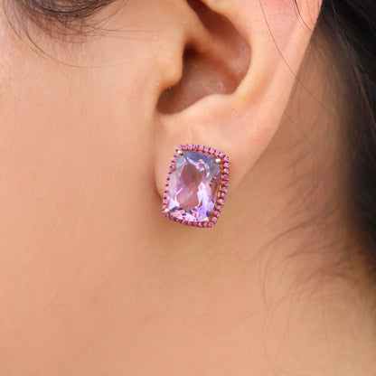 Large Amethyst Ruby Earring 18K Gold