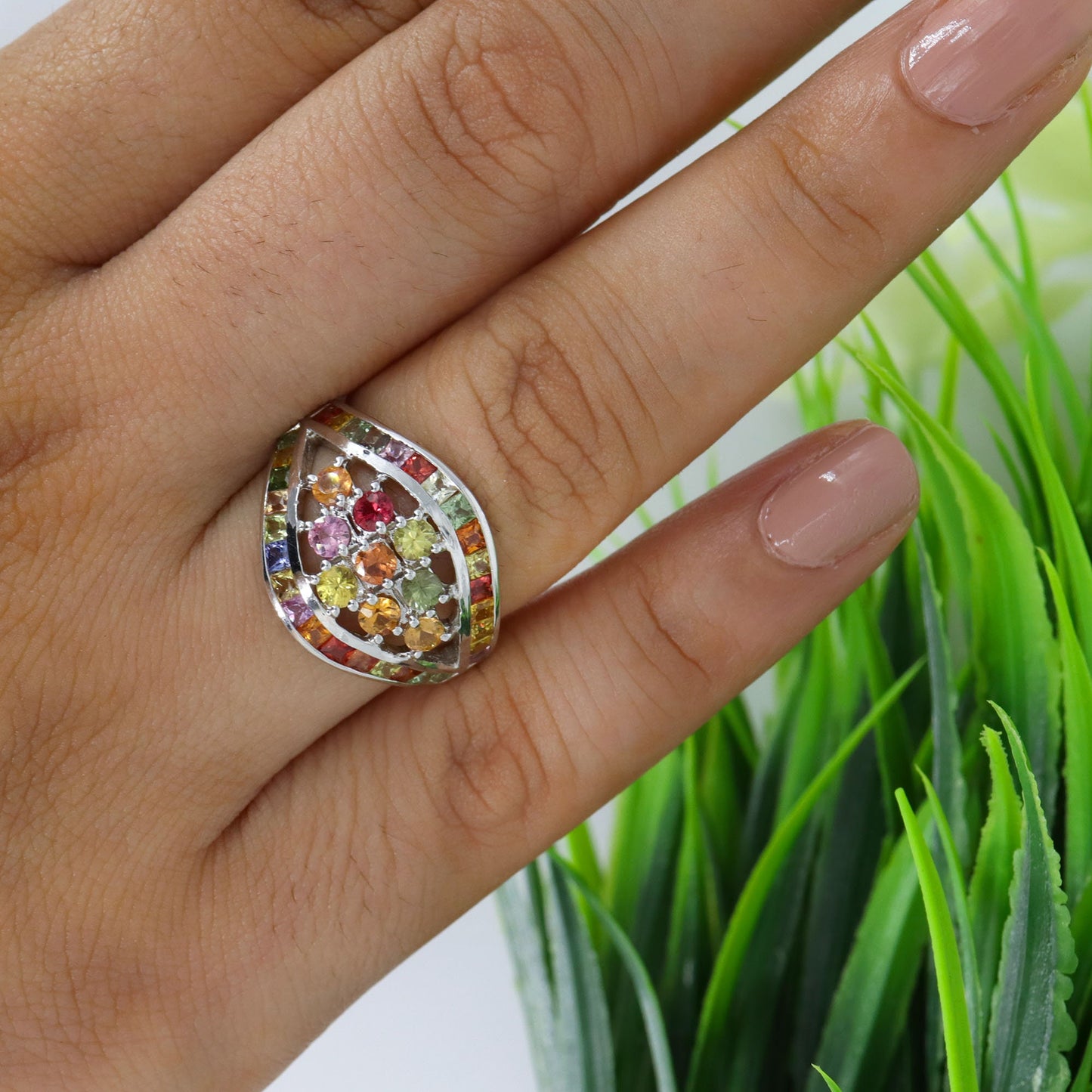 Unique Multi Sapphire Ring Silver